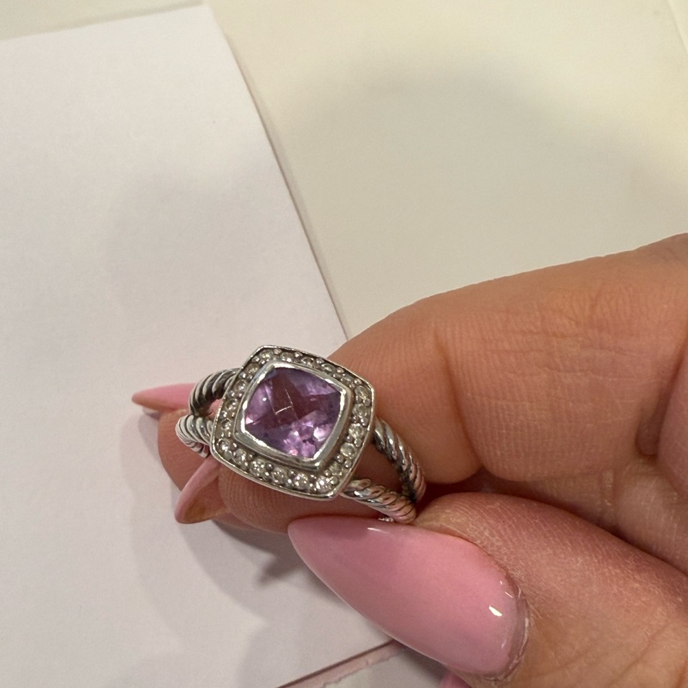 💜 David Yurman Petite Albion Ring Amethyst and Diamonds Size 8 💜 - Picture 5 of 8